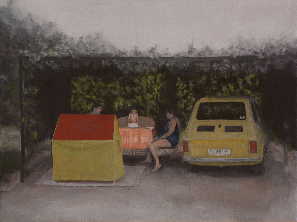 Olívia Kovács: The Past of Others - Idyll ‘89 (2013, oil on canvas, 30 x 40 cm)