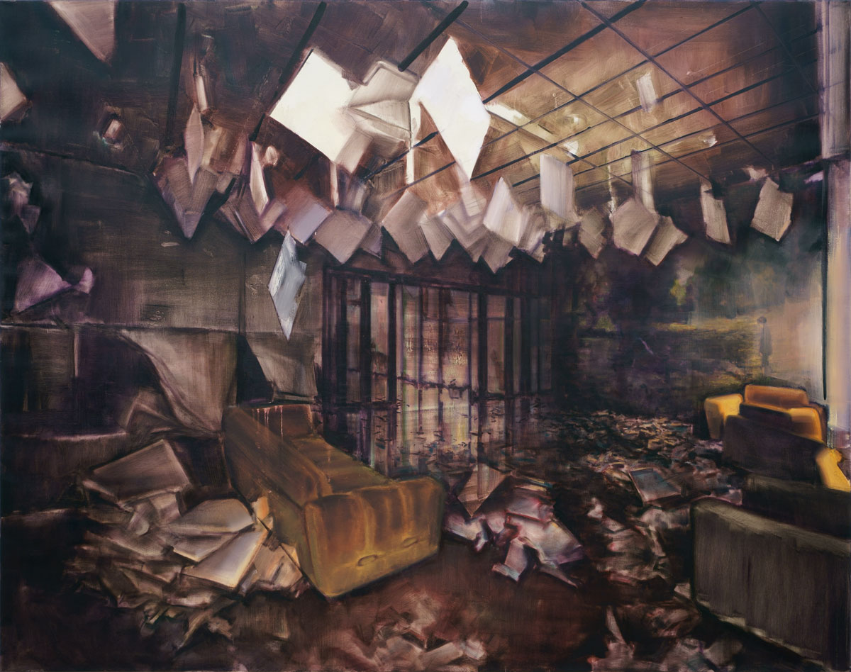 Szűcs Attila: Nappali a Kádár-villában (2014, olaj, vászon, 190 x 240 cm)