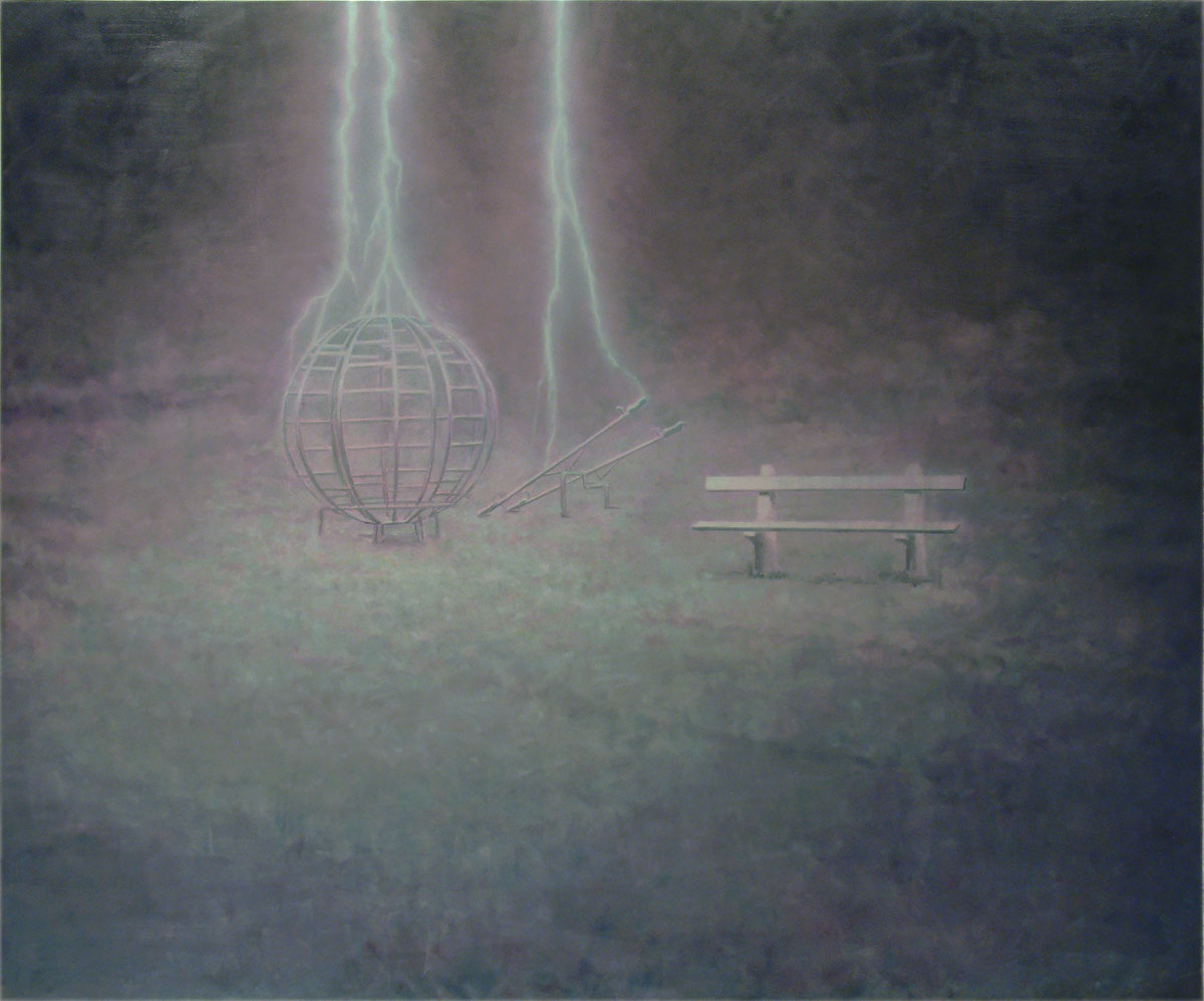 Attila Szűcs: Playground with Lightning (2005, oil in canvas, 200 x 240cm)