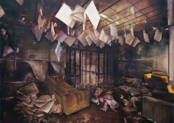 Attila Szűcs: Living Room in the Kadar’s Villa (2014, oil in canvas, 190x240cm)